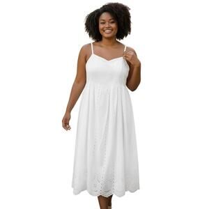 Layered with love White Poppy Cotton Embroidered Sleeveless Boho Maxi Dress 2X